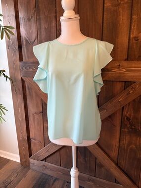 Banana Republic Light Aqua Ruffle Sleeve Blouse